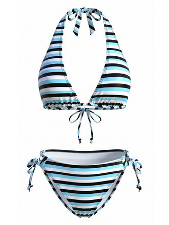 Blaues 40er Tankini-Set mit Neckholder und Bindeband