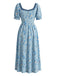Blaues 40er Kleid mit Ditsy-Blumen und V-Ausschnitt