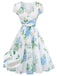 Blaues 50er Swingkleid mit Blumen-Print und V-Ausschnitt