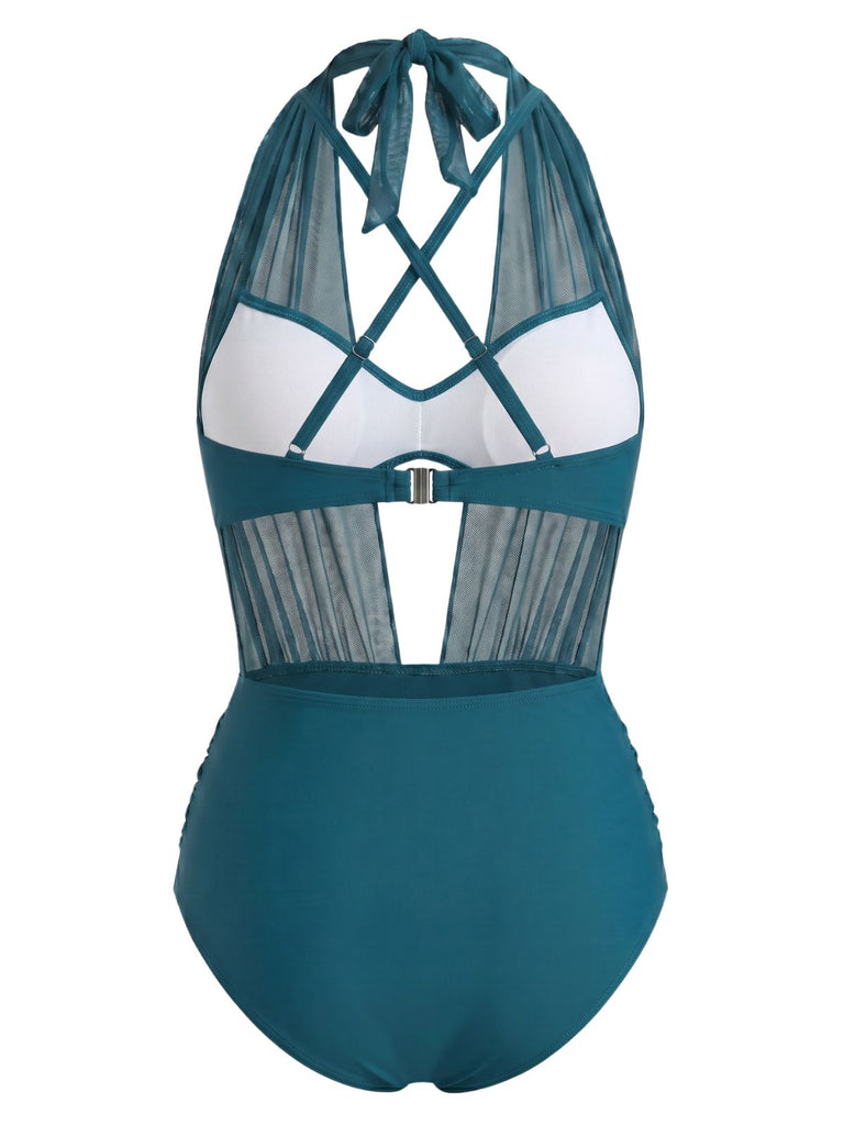 50er Netz-Bikini-Set mit Neckholder und Raffung