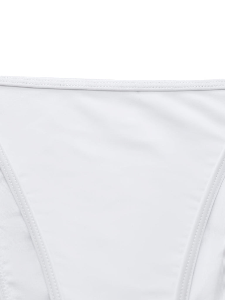 Blauer Bikini mit hohem Bund im Stil der 1950er Jahre – Vintage-Mode, Retro-Stil