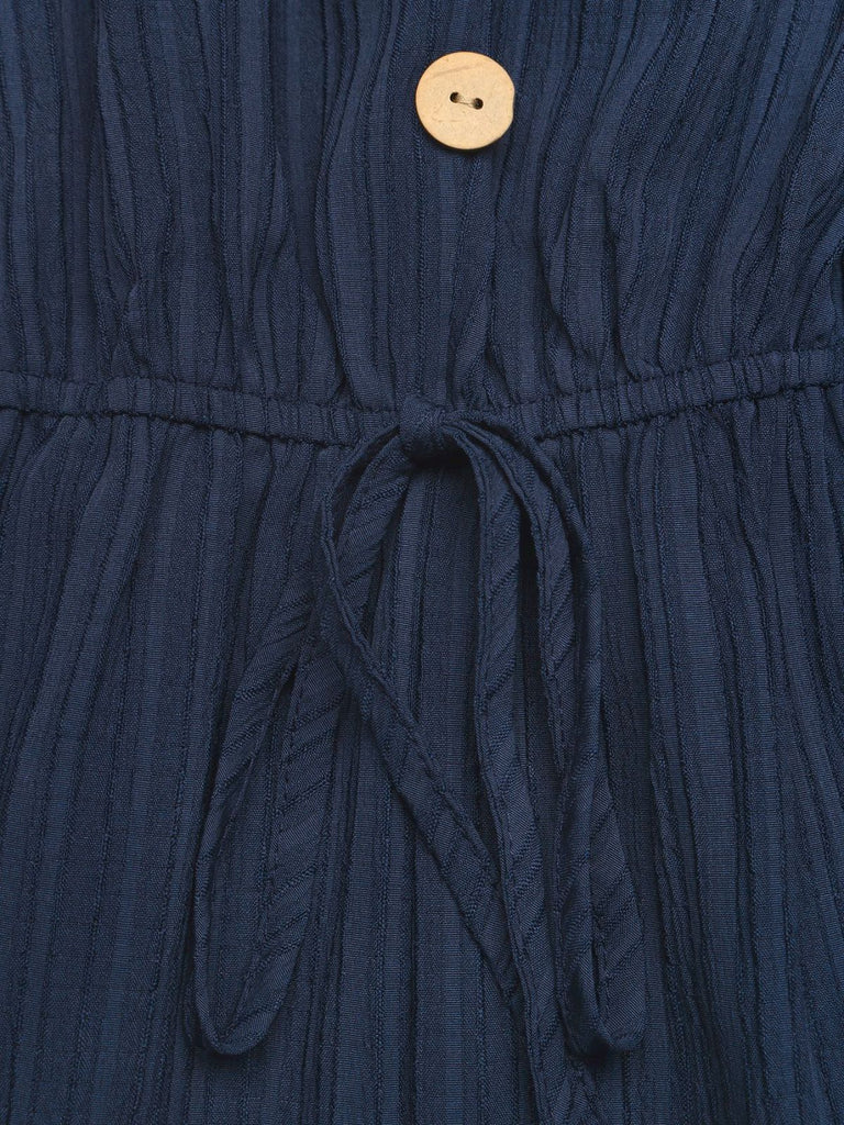 Blauer 50er Romper mit V-Ausschnitt und Knopfleiste