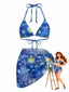 Blaues 60er Neckholder-Bikini-Set & Cover-Up mit Sternennacht-Print