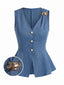 Blaue 60er Weste mit V-Ausschnitt und Knopf