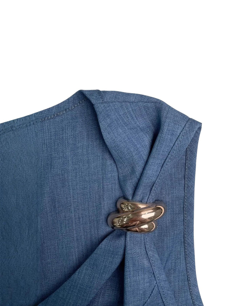 Blaue 60er Weste mit V-Ausschnitt und Knopf