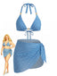 [Übergröße] 70er Bikini-Set mit Neckholder, geometrischem 3D-Würfel-Print und Cover-Up in Blau