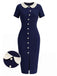 Blaues 60er Strick-Kleid mit Peter-Pan-Kragen