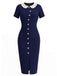 Blaues 60er Strick-Kleid mit Peter-Pan-Kragen