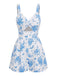 Blauer 70er Romper mit V-Ausschnitt und Blumen