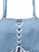 Blaues 80er Jeans-Korsett-Kleid mit Spaghettiträger und Spitze