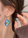 Vintage Blau Blume Anhängerin Ohrringe