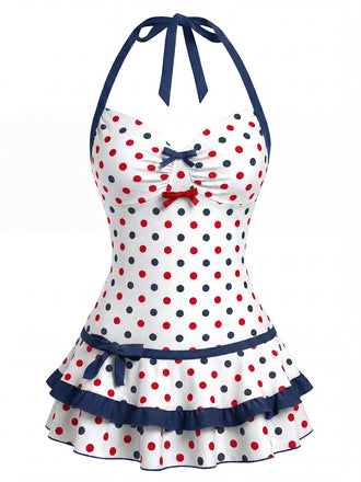 40er Badekleid mit Polka-Dots und Neckholder