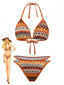 1970er Boho Geometrisch Stricken Halter Bikini Set