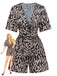 Braun 1940er V-Ausschnitt Leopard Satin Bindung Romper-model
