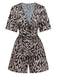 Braun 1940er V-Ausschnitt Leopard Satin Bindung Romper