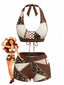 Braunes 60er Western-Tankini-Set mit Leoparden-Print und Schnürung