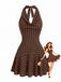 Braunes 60er Minikleid mit Polka-Dots und Faltenausschnitt