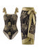 Brauner 70er Badeanzug & Cover-Up mit Print und Zebra