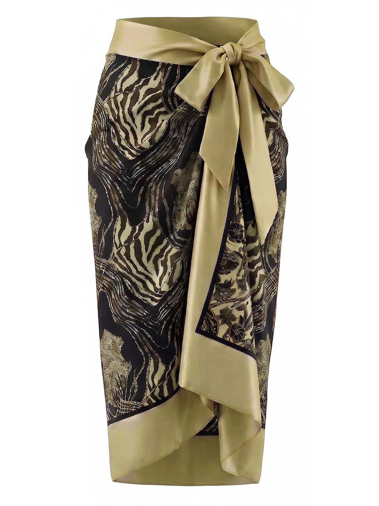 Brauner 70er Badeanzug & Cover-Up mit Print und Zebra