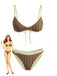 Braunes 80er Bikini-Set mit Polka-Dots und Farbblock