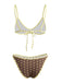 Braunes 80er Bikini-Set mit Polka-Dots und Farbblock
