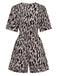 Braun 1940er V-Ausschnitt Leopard Satin Bindung Romper