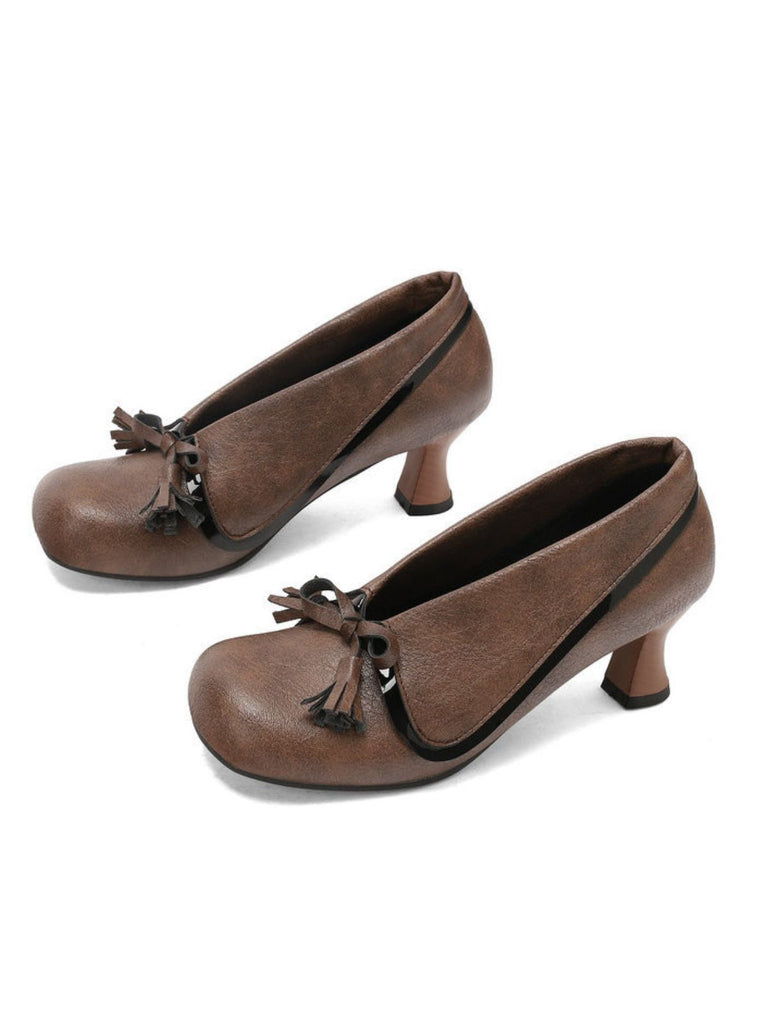 Retro Bogen PU Rundspitze Blockabsatz Schuhe