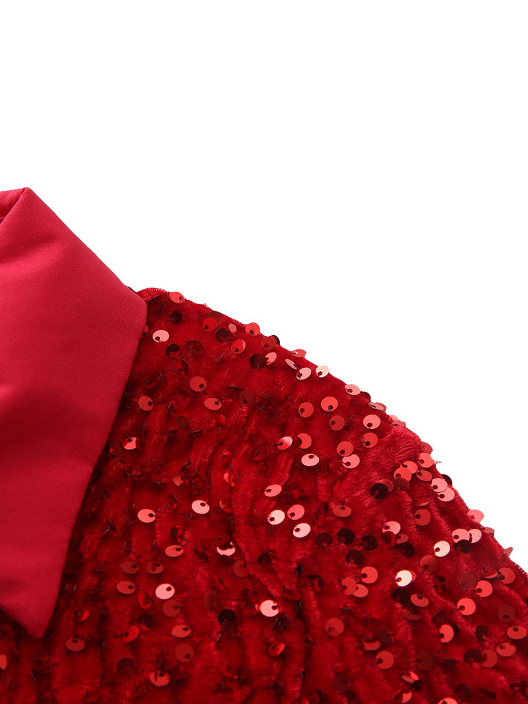 1940er Solide Samt Pailletten Revers Bluse