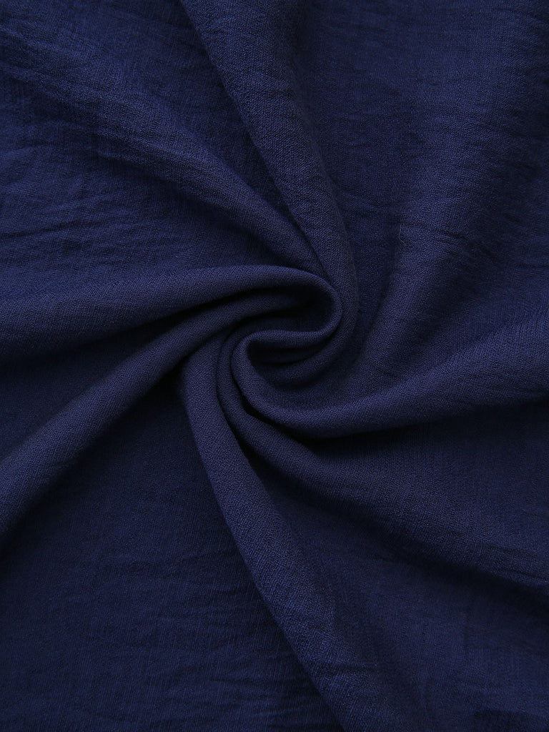 Marineblau 1970er Blumen Besticktes Maxi Kleid