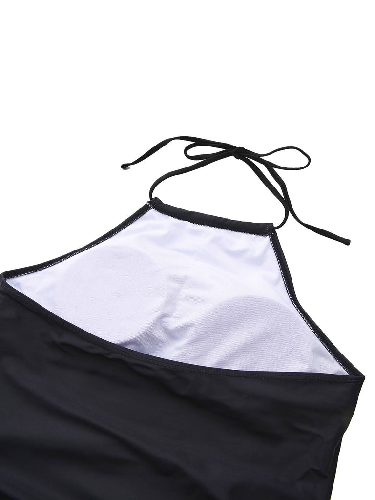 [Vorverkauf] Schwarz 1940er Sonnenuntergang Palmen Batik Tankinis