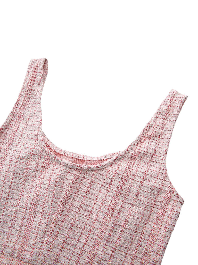 Rosa 1940er Tweed Durchgeknöpftes Midi Kleid