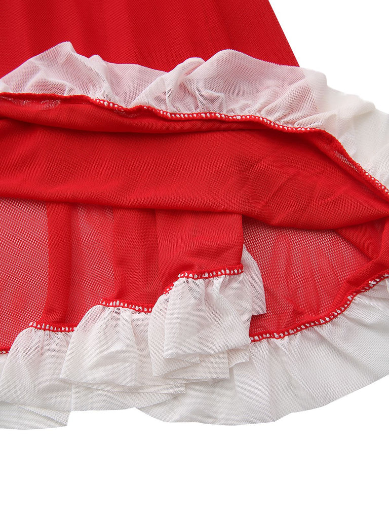 Rot 1960er Spitze Slip Nachthemd Set