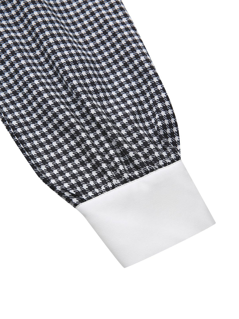 [Vorverkauf] Schwarz 1940er Hahnentritt Puffärmel Perlen Taste Kleid