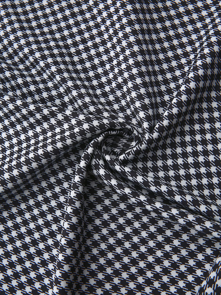 [Vorverkauf] Schwarz 1940er Hahnentritt Puffärmel Perlen Taste Kleid