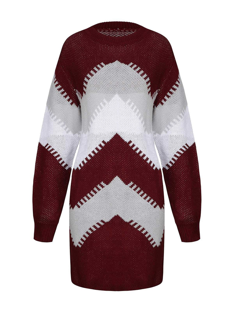 1960er Farbblock Stricken Pullover Kleid