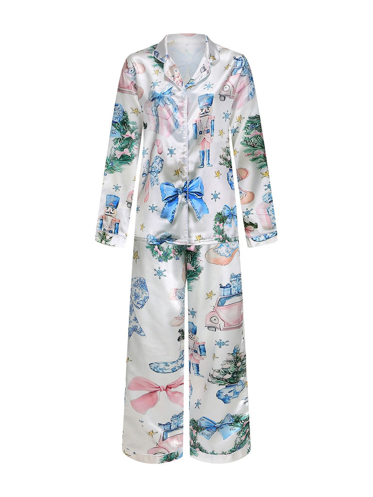 Blau 1940er Weihnachten Nussknacker Zuckerstange Pyjama-Set