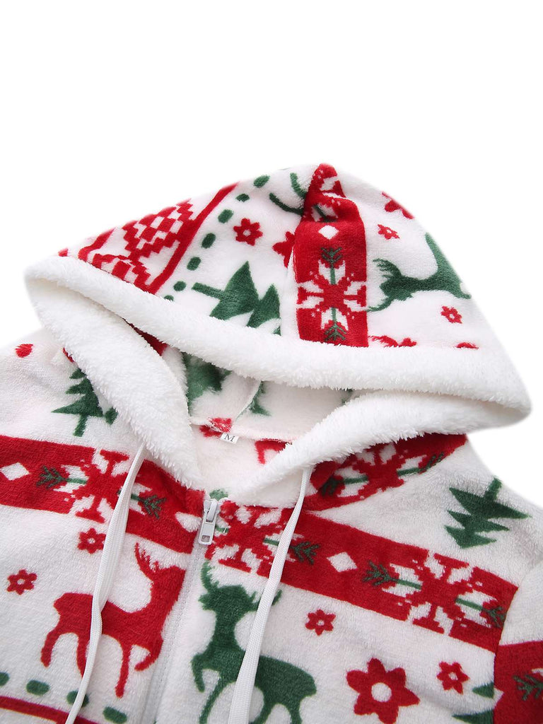 Multicolor 1940er Ren & Weihnachtsbaum Plüsch Hoodie