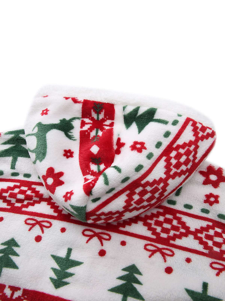 Multicolor 1940er Ren & Weihnachtsbaum Plüsch Hoodie