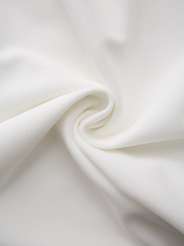 Weiß & Schwarz 1940er Tief V-Ausschnitt Gekerbt Taste Kleid