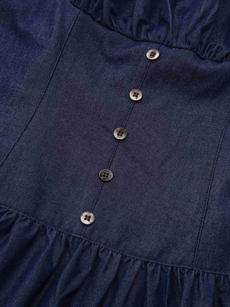 Blau 1960er Spaghetti Träger Gerafft Mini Kleid