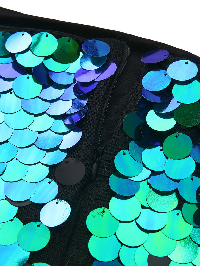 Grün 1920er Pailletten Spaghetti Träger Abend Kleid