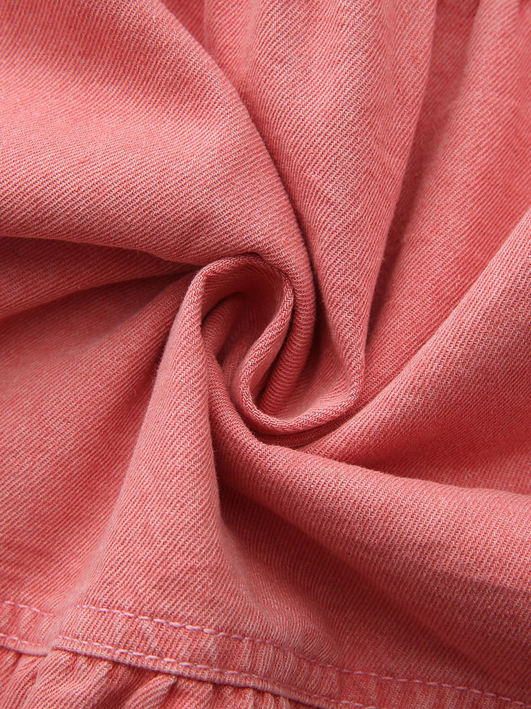 Rosa 1940er Denim Durchgeknöpft Gestuft Maxi Rock