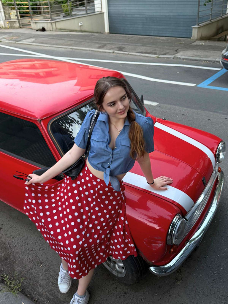 2PCS 1950er Solide Bluse & Polka Dots Rock