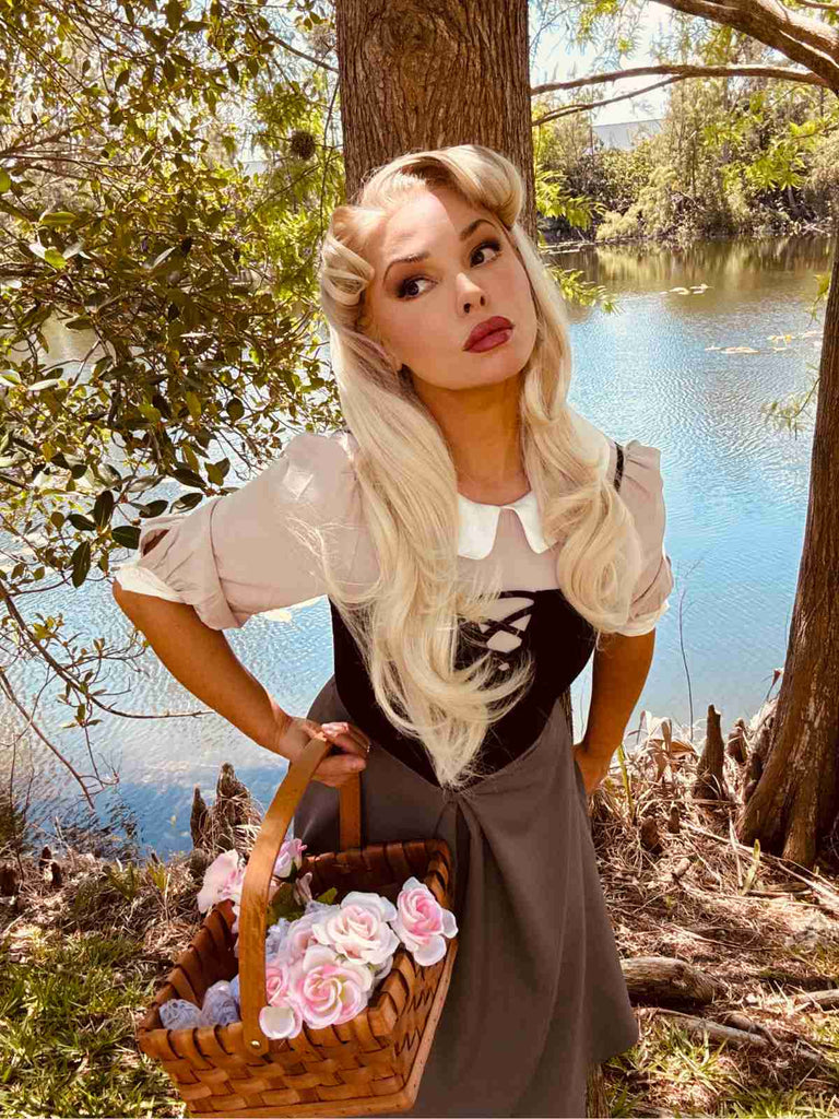 2PCS 1940er Farbblock Rosa Bluse & Grau Kleid