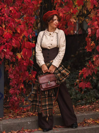 2PCS 1930er Baumwolle Solide Bluse & Latzhose