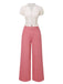 2PCS Rosa 1950er Tulip Bluse & Rose Tasten Hosen