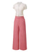 2PCS Rosa 1950er Tulip Bluse & Rose Tasten Hosen