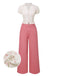 2PCS Rosa 1950er Tulip Bluse & Rose Tasten Hosen