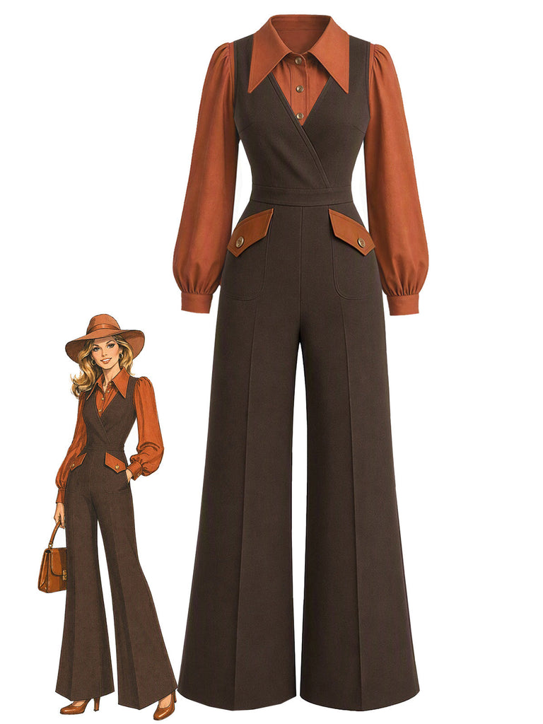 30er Bluse & Jumpsuit Set mit Bischofsärmeln und Taschen