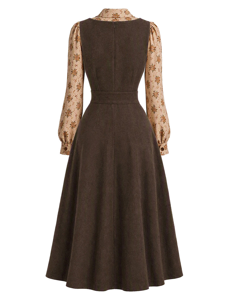 70er Set aus Blumenbluse & Trägerkleid mit Taschen